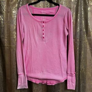 GAP The Octavia Neon Pink Waffle Henley Thermal T Shirt Medium